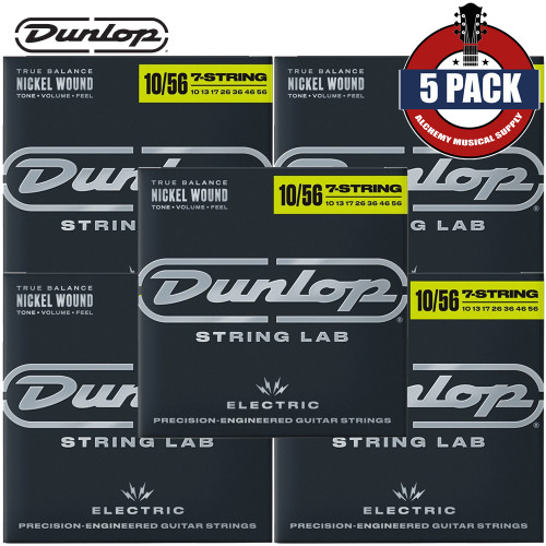 5-PACK Dunlop DEN1056-7 Nickel Wound 7-String Electric Guitar Strings 10-56