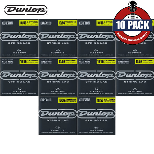 10-PACK Dunlop DEN1056-7 Nickel Wound 7-String Electric Guitar Strings 10-56
