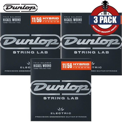 3-PACK Dunlop DEN1156 Hybrid Nickel Plated Electric Guitar Strings 11-56
