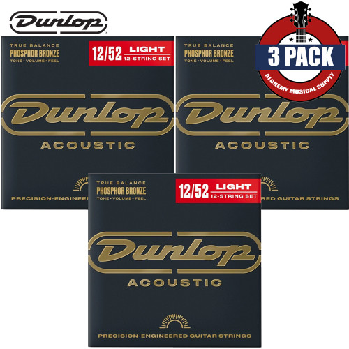 3-PACK Dunlop DAP1252J Phosphor Bronze 12-String Acoustic Guitar Strings 12-52