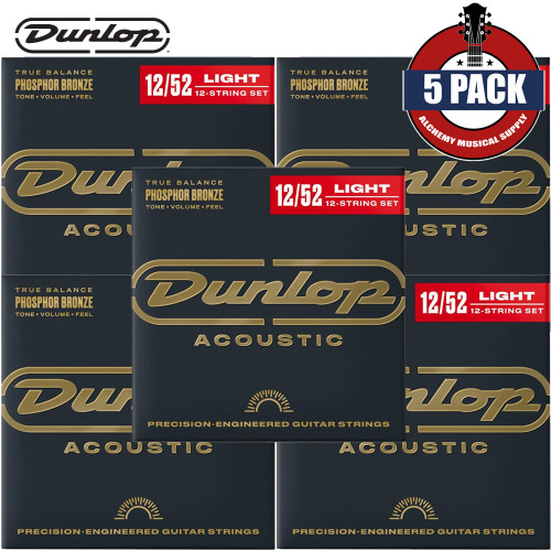 5-PACK Dunlop DAP1252J Phosphor Bronze 12-String Acoustic Guitar Strings 12-52