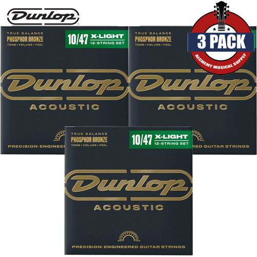 3-PACK Dunlop DAP1047J Phosphor Bronze 12-String Acoustic Guitar Strings 10-47