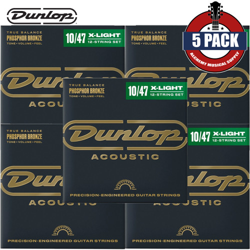 5-PACK Dunlop DAP1047J Phosphor Bronze 12-String Acoustic Guitar Strings 10-47