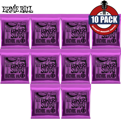10-PACK Ernie Ball 2220 Power Slinky Nickel Wound Electric Guitar Strings 11-48