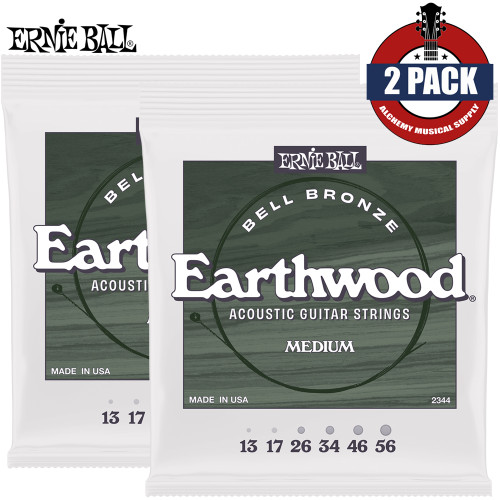 2-PACK Ernie Ball 2344 Bell Bronze Earthwood Acoustic Guitar Strings Medium 13-56