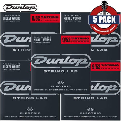 5-PACK Dunlop DEN0952-7 Nickel Plated 7-String Electric Guitar Strings 9-52