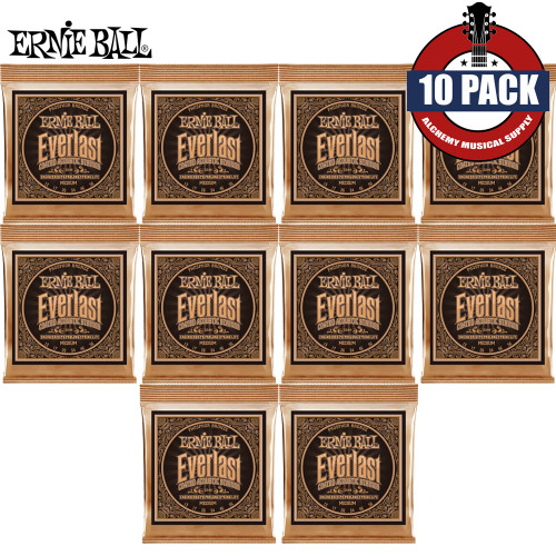 10-PACK Ernie Ball 2544 Everlast Coated Phosphor Bronze Acoustic Guitar Strings 13-56