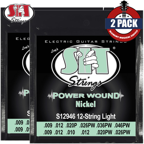 2-PACK SIT S12946 Power Wound 12-String Nickel Plated Electric Guitar Strings Light