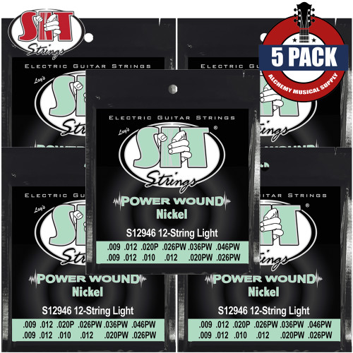 5-PACK SIT S12946 Power Wound 12-String Nickel Plated Electric Guitar Strings Light