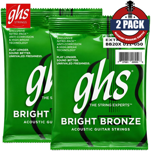 2-PACK GHS BB20X Bright Bronze 80/20 Bronze Ex-Light Acoustic Guitar Strings 11-50