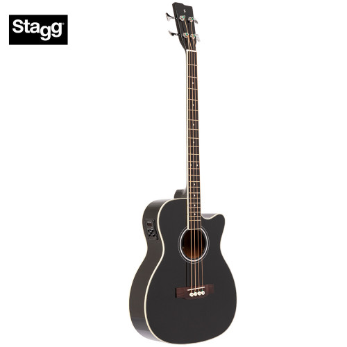 Stagg Spruce Top Jumbo Acoustic Electric Bass Guitar Black SA40BASS ACE-BK
