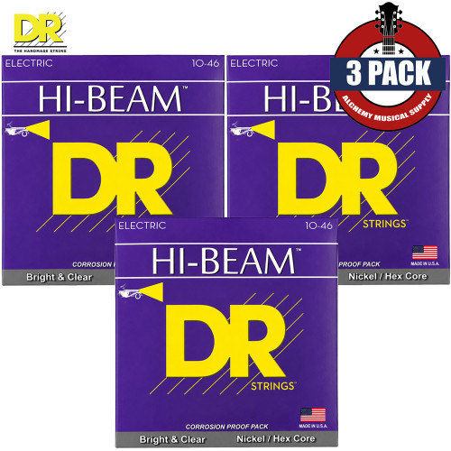 3-PACK DR MTR-10 Hi-Beam Nickel Plated Electric Guitar Strings 10-46