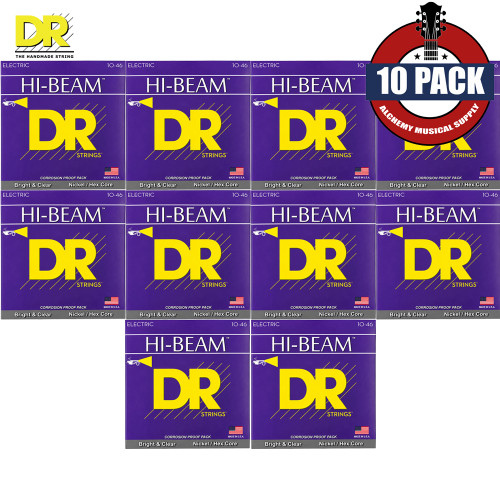 10-PACK DR MTR-10 Hi-Beam Nickel Plated Electric Guitar Strings 10-46