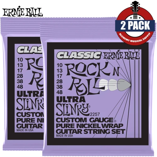2-PACK Ernie Ball 2257 Ultra Slinky Classic Rock N Roll Nickel Electric Guitar Strings 10-48