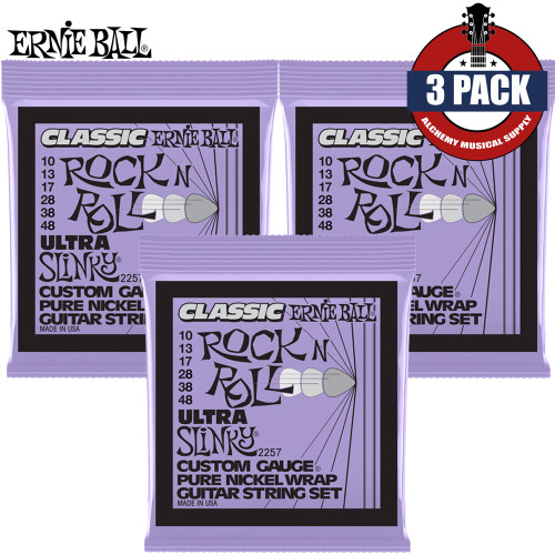 3-PACK Ernie Ball 2257 Ultra Slinky Classic Rock N Roll Nickel Electric Guitar Strings 10-48
