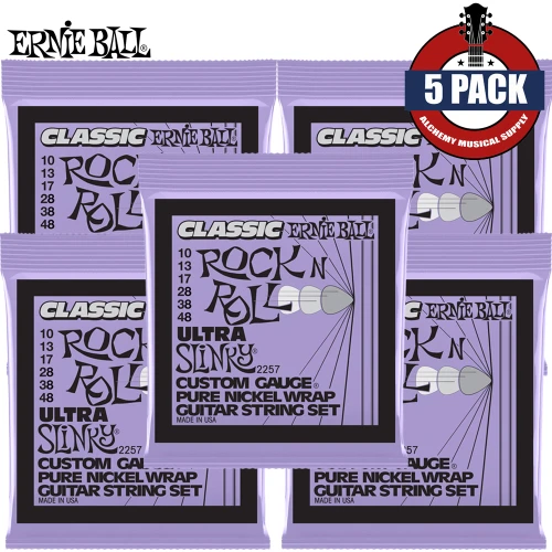 5-PACK Ernie Ball 2257 Ultra Slinky Classic Rock N Roll Nickel Electric Guitar Strings 10-48