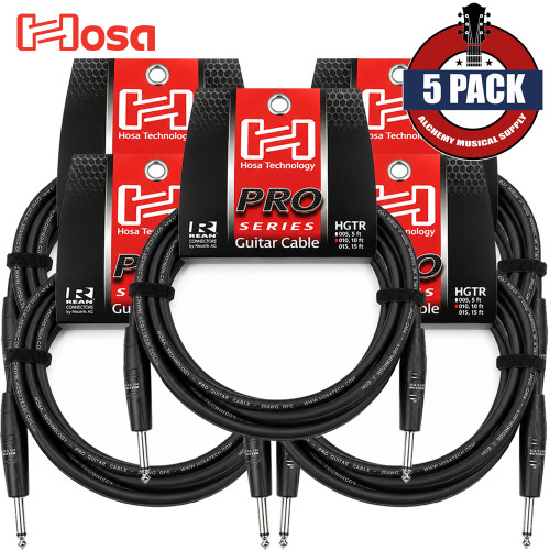 5-PACK Hosa Pro Series 10FT REAN 1/4" Straight 20AWG Instrument Cable HGTR-010