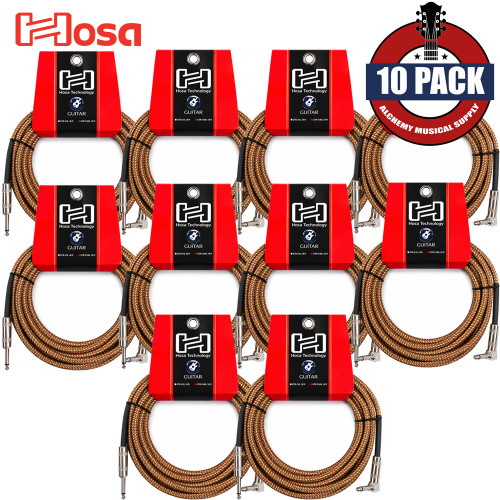 10-PACK Hosa 18FT 1/4" to Right Angle 24AWG Vintage Tweed Instrument Cable GTR-518R