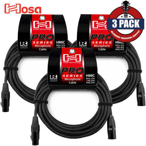 3-PACK Hosa HMIC-020 Pro Series 20FT REAN 3-Pin XLR Female to XLR Male Microphone Cable