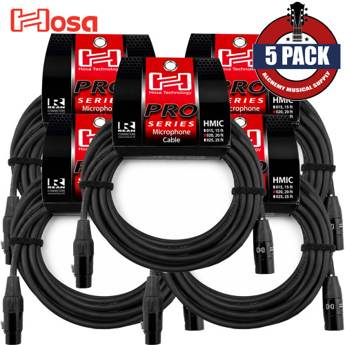 5-PACK Hosa HMIC-020 Pro Series 20FT REAN 3-Pin XLR Female to XLR Male Microphone Cable