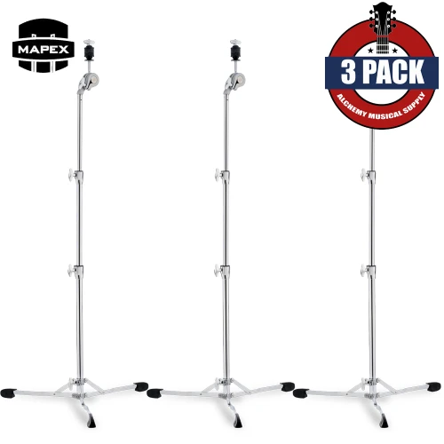 3-PACK Mapex StreetLite Series Flat Base Adjustable Cymbal Stand Chrome CSL001