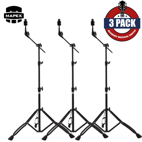 3-PACK Mapex B400EB Double Braced Light Weight 3-Tier Black Cymbal Boom Stand with Ratchet Tilter