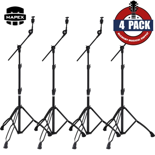 4-PACK Mapex B600EB Mars Double Braced Medium Weight 2-Tier Boom Cymbal Stand Black