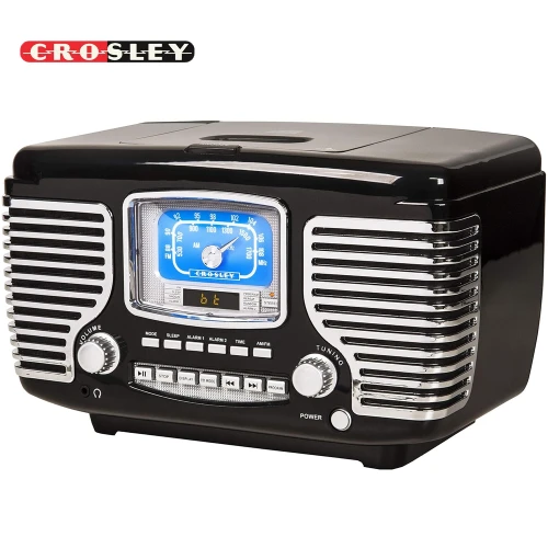 Crosley CR612B-BK Black Corsair Retro AM/FM Radio Dual Alarm Clock CD Player