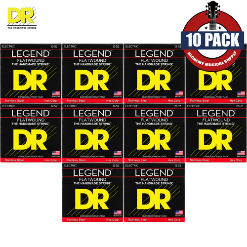 10-PACK DR FL-12 Legend Polished Flatwound Electric Guitar Strings 12-52 Medium