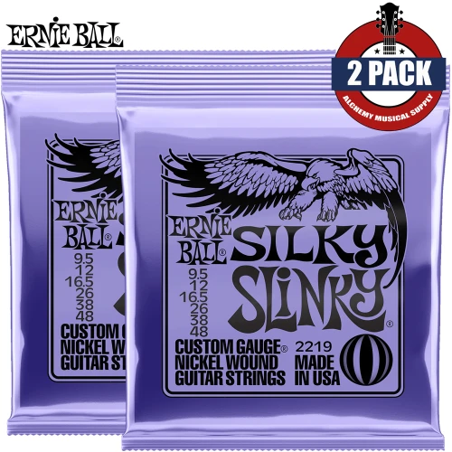 2-PACK Ernie Ball 2219 Silky Slinky Nickel Wound Electric Guitar Strings 9.5-48