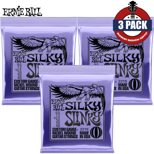 3-PACK Ernie Ball 2219 Silky Slinky Nickel Wound Electric Guitar Strings 9.5-48