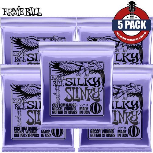 5-PACK Ernie Ball 2219 Silky Slinky Nickel Wound Electric Guitar Strings 9.5-48