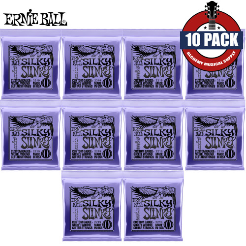 10-PACK Ernie Ball 2219 Silky Slinky Nickel Wound Electric Guitar Strings 9.5-48