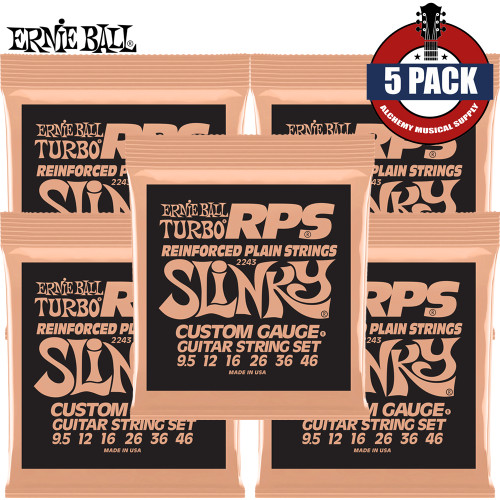 5-PACK Ernie Ball 2243 RPS Turbo Slinky Nickel Plated Electric Guitar Strings 9.5-46