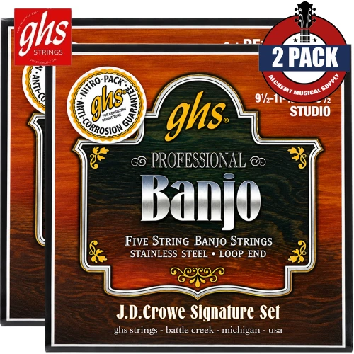 2-PACK GHS PF140 JD Crowe Signature 5-String Stainless Steel Banjo Strings Studio Light