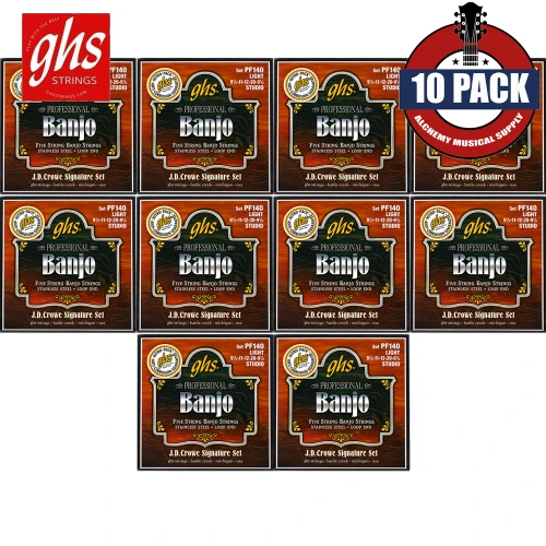 10-PACK GHS PF140 JD Crowe Signature 5-String Stainless Steel Banjo Strings Studio Light