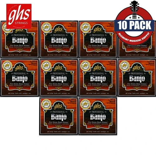 10-PACK GHS PF115 Nickel Plated 5-String Medium Banjo Strings Loop End