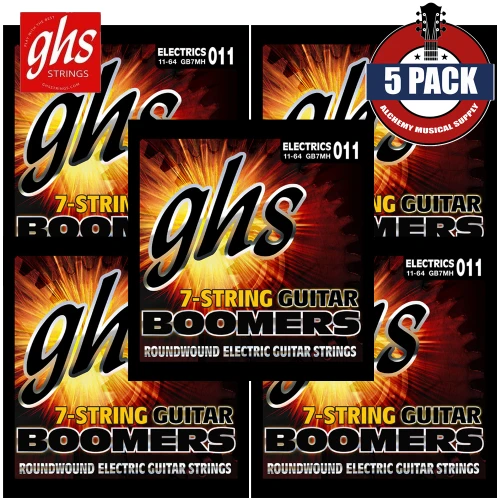5-PACK GHS GB7MH 7-String Boomers Medium Heavy Electric Guitar Strings 11-64