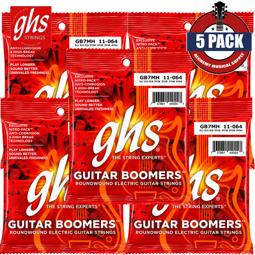 5-PACK GHS GB7MH 7-String Boomers Medium Heavy Electric Guitar Strings 11-64