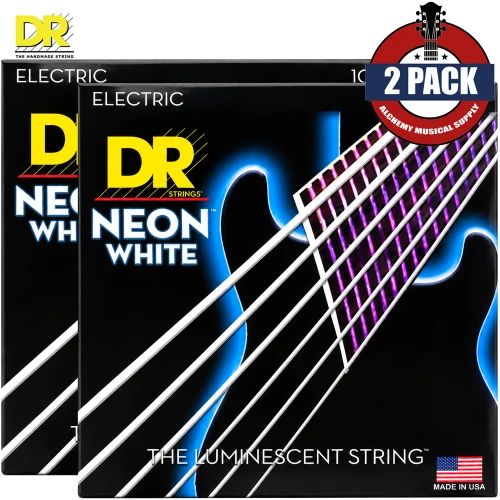2-PACK DR NWE-10 Hi-Def NEON White Coated Nickel Electric Guitar Strings 10-46