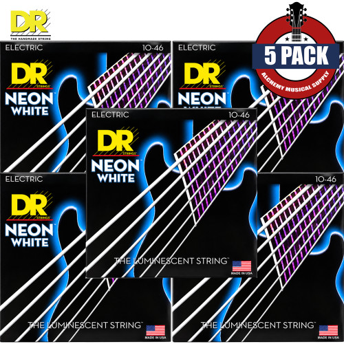 5-PACK DR NWE-10 Hi-Def NEON White Coated Nickel Electric Guitar Strings 10-46