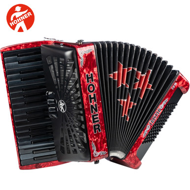 Hohner Bravo Series TriStar II 72 Bass 34 Keys Red Piano Accordion