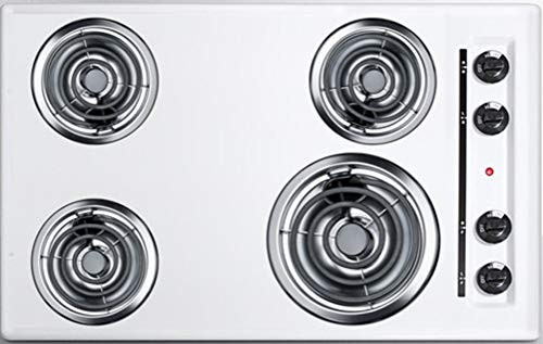 Summit Appliance 30"" Coil Electric Cooktop With 4 Coil Elements Porcelain Enamel Surface Recessed Top Chrome Drip Bowls 230V Electric Cooktop In White