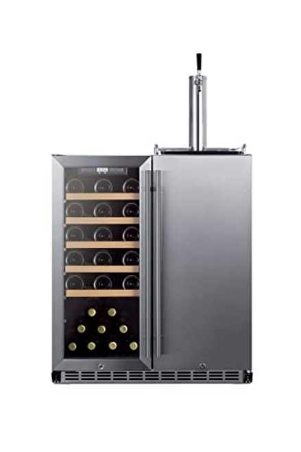 Summit Appliance 30" Wide Built-in Undercounter Indoor/Outdoor Combination Dual Zone Wine Cellar/Kegerator with Tapping Equipment, Digital Th