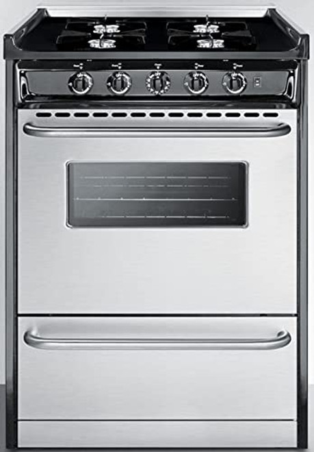 Summit Appliance 24" Wide Slide-in Style Gas Range in Stainless Steel with Open Burners, Oven Window, Adjustable Oven Racks, Porcelain Cons