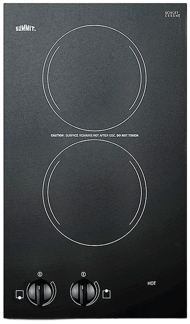Summit CR2110B 12" 115V 2-Burner Radiant Cooktop, SCHOTT CERAN® Black Glass, Made in Europe