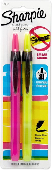Sharpie 28152PP Retractable Highlighter, Yellow & Pink, SmearGuard Ink, Quick-Drying