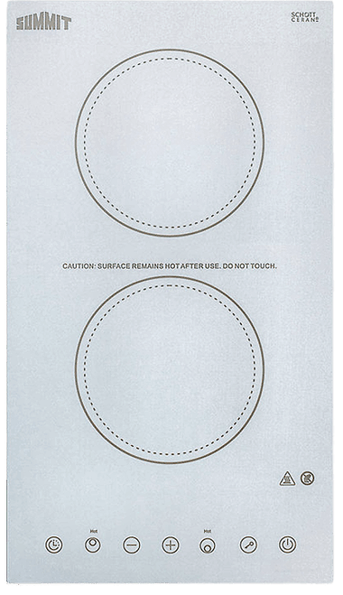 Summit CR2B15T2W 12" 115V 2-Burner Radiant Cooktop, White Schott Glass, Digital Touch, ENERGY STAR
