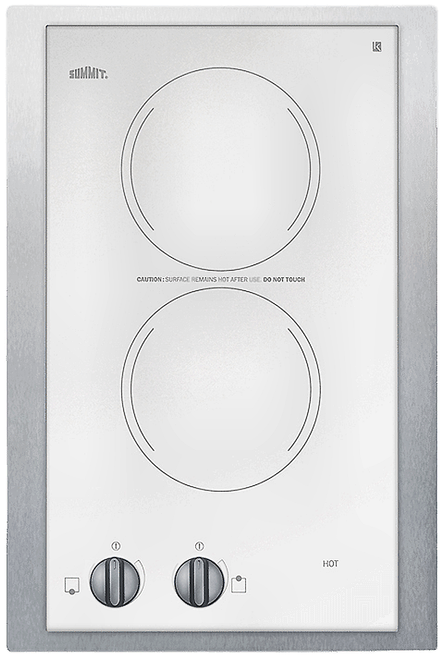SUMMITCR2110WHTK15 - Summit CR2110WHTK15 15" 115V 2-Burner Radiant Cooktop, White Eurokera Glass, Sta