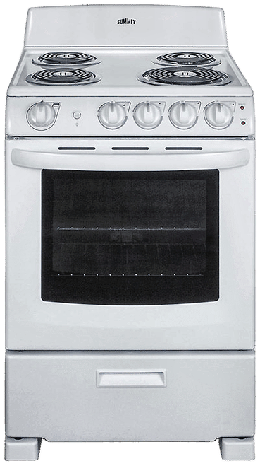 RE2411W - Summit RE2411W 24" Electric Coil Range, White Finish, Oven Window & Light, Stora